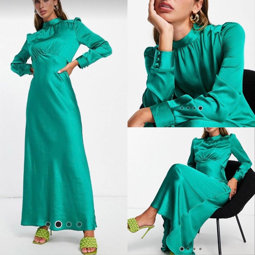 ASOS Teal Satin High-Neck Maxi Dress
